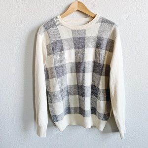 Cream and Gray Checkered Oversized Sweater